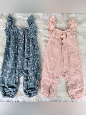 Muslin Ruffle-Strap Rompers Size 6-9 months